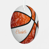 Orangenweißer Doodle-Federn Basketball Ornament Aus Metall (Vorderseite links)