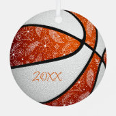 Orangenweißer Doodle-Federn Basketball Ornament Aus Metall (Rückseite)
