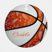Orangenweißer Doodle-Federn Basketball Ornament Aus Metall (Vorderseite)