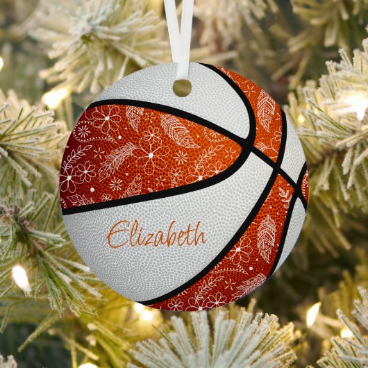 Orangenweißer Doodle-Federn Basketball Ornament Aus Metall (InSitu)
