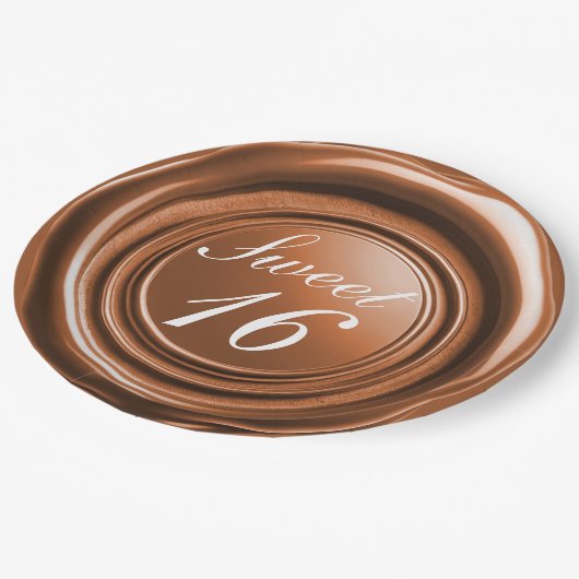 Orangenwürfelwachs Siegel Tropfen Sweet 16 Wedding Pappteller (Schrägansicht)