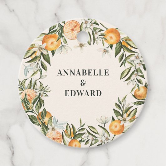 Orangenzitrus botanische Hochzeit Geschenkanhänger (Vorderseite)