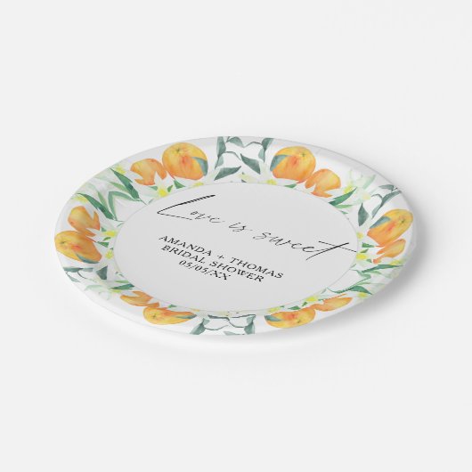 Orangenzitrus - Brautparty Pappteller (Schrägansicht)