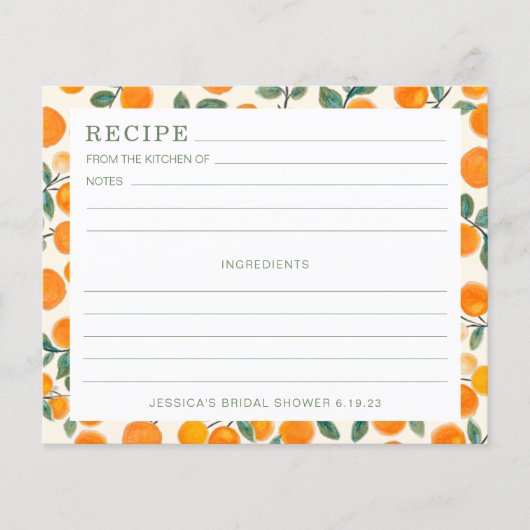 Orangenzitrus Brautparty Rezeptorkarte (Vorderseite)