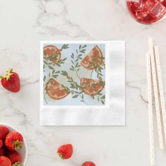 Orangenzitrus und Grünpflanzen Serviette (Beispiel)