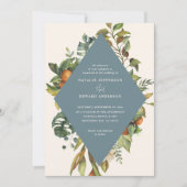 Orangenzitrusblaue Wasserfarbe Botanikhochzeit (Vorderseite)