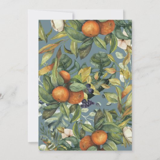 Orangenzitrusblaue Wasserfarbe Botanikhochzeit (Rückseite)
