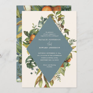 Orangenzitrusblaue Wasserfarbe Botanikhochzeit