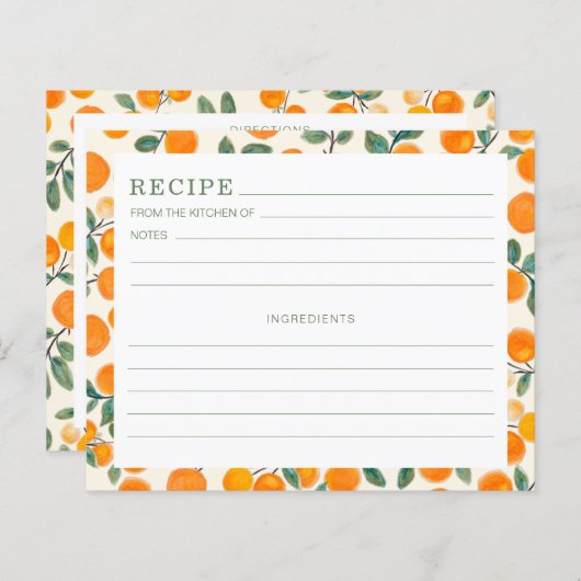 Orangenzitrusfrüchte-Muster-Rezeptkarte (Vorne/Hinten)