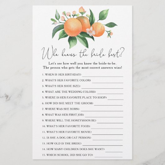 Orangenzweig - Wer kennt das beste Spiel der Braut (Vorderseite)