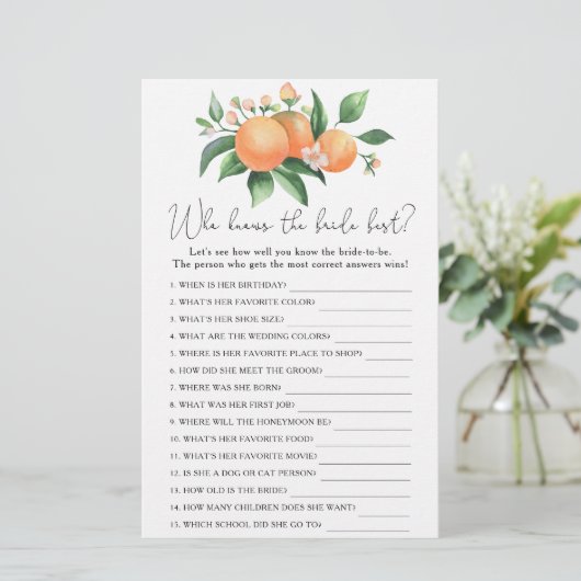 Orangenzweig - Wer kennt das beste Spiel der Braut (Stehend Vorderseite)