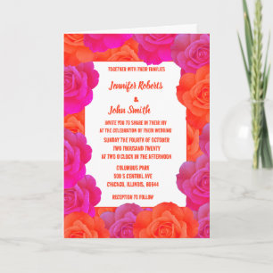 OrangePink Floral Rose Abstrakt QR Code Wedding Einladung