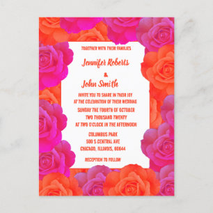 OrangePink Floral Rose Abstrakte farbenfrohe Hochz Einladungspostkarte