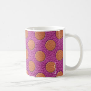 Orangepunkte auf rosa Magenta-Lederprint Kaffeetasse