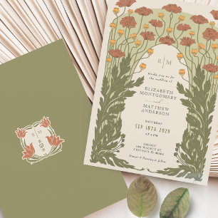 Oranger Art Nouveau Floral Hochzeit Einladung
