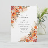 Oranger Blumenmalerei-Hochzeit Einladung (Stehend Vorderseite)