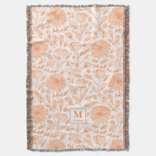 Oranger Blumenmonogramm-Wurfdecke Decke (Vorderseite Vertikal)
