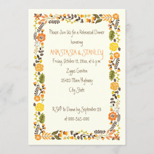Oranger Blumenrand Hochzeitsprobe-Dinner Einladung