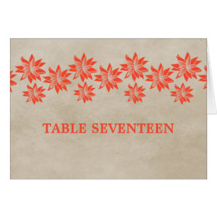 Oranger Blumenvintage-Tischnummernkarte