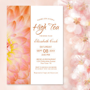 Oranger Blumiger High Tea Brautabschied Einladung