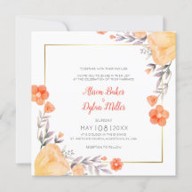 Oranger Blumiger Hochzeitseinladungskarte