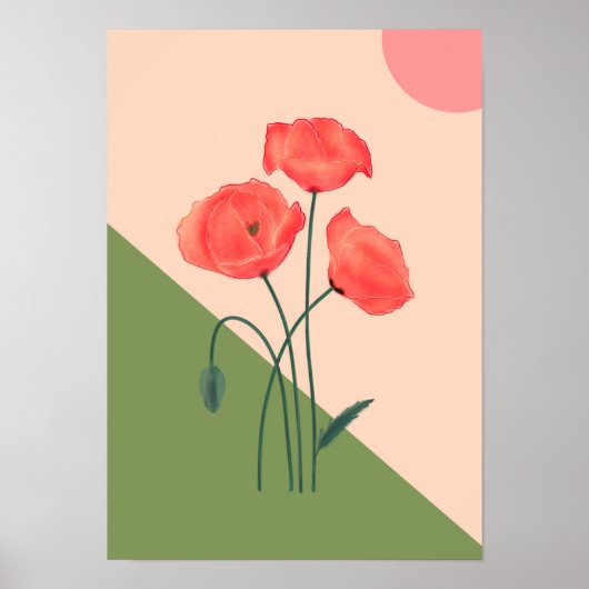 Oranger botanischer Kunstdruck Mohnblume Poster (Vorne)
