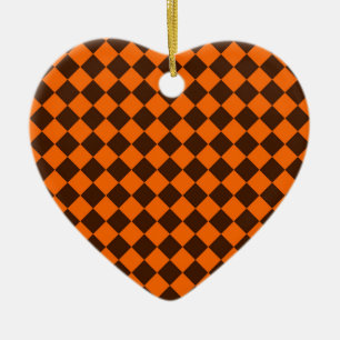 Oranger Brauner Diamant-Schachbrettmuster Keramik Ornament