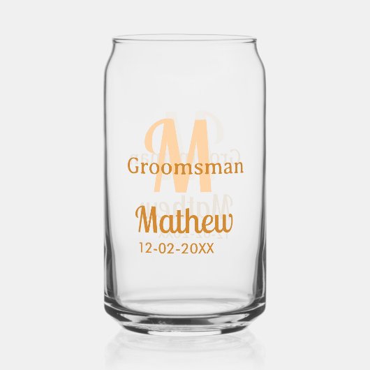 Oranger Brautführer-Name Buchstabe Datum männlich  Dosenglas (Rückseite)