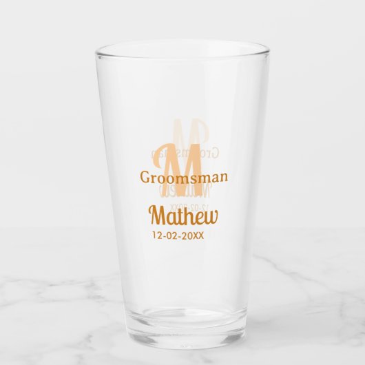 Oranger Brautführer-Name Buchstabe Datum männlich  Glas (Vorderseite)