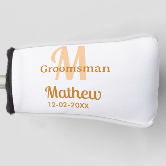 Oranger Brautführer-Name Buchstabe Datum männlich Golf Headcover (Vorderseite)