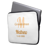 Oranger Brautführer-Name Buchstabe Datum männlich Laptopschutzhülle (Vorderseite Links)