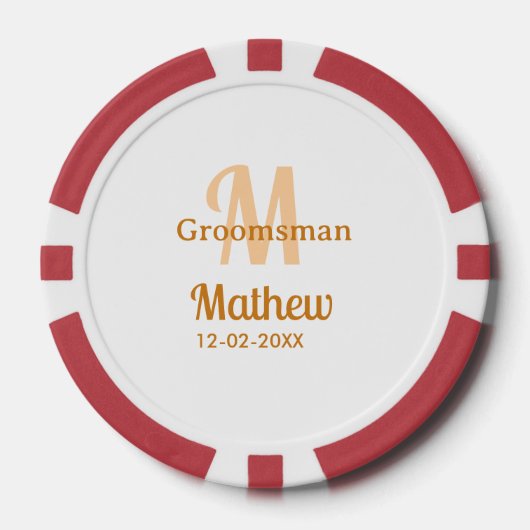Oranger Brautführer-Name Buchstabe Datum männlich Pokerchips (Vorderseite)