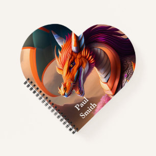 Oranger Drache, fantasievolle Digital Art Notizblock