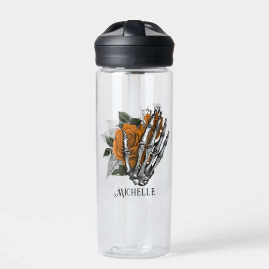 Oranger floraler gotischer Totenkopf Trinkflasche (Vorderseite)
