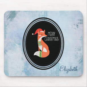 Oranger Fuchs in roter Weihnachtsmannmütze Frohe W Mousepad
