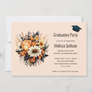 Oranger Gelber Grauer Blumenstrauß Abschluss Einladung