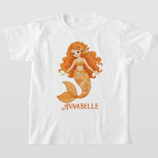 Oranger gesteppter Meerjungfrau-Personalisierung T-Shirt