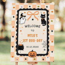 Oranger Gingham Halloween Geburtstag Willkommenssc