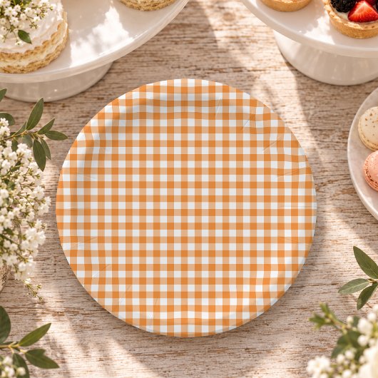 Oranger Gingham-Herbst-Kürbis-Party Pappteller