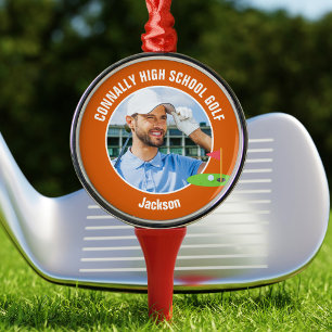 Oranger Golfer-Foto Benutzerdefiniertes Golf-Team  Ornament Aus Metall