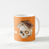 Oranger Halloween-Totenkopf Buch Kaffeetasse (VorderseiteRechts)