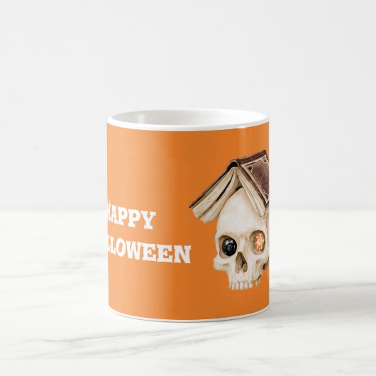Oranger Halloween-Totenkopf Buch Kaffeetasse (Mittel)