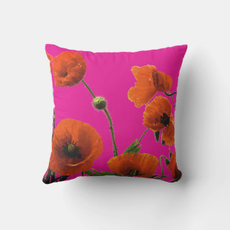 Oranger Heißrosa Floraler Mohnblumen Kunst Abstrac Kissen