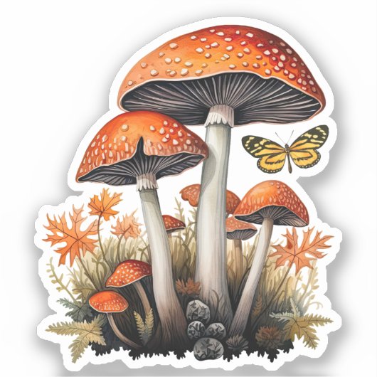 Oranger Herbstwaldpilze Aufkleber (Vorderseite)