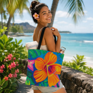 Oranger Hibiskus Tropische Tragetasche Tasche