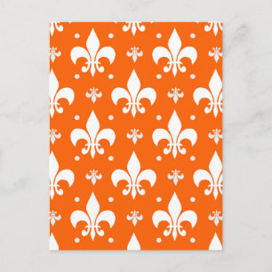Oranger Hintergrund mit Fleur-de-lis-Musterdesign Postkarte