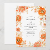 Oranger Hochzeit im Frühlingsstil Einladung (Vorne/Hinten)