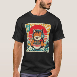 Oranger Katzen-Ramen-Gamer-Controller Japanischer T-Shirt