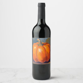 Oranger Kürbis Halloween Thanksgiving Wasserfarbe Weinetikett