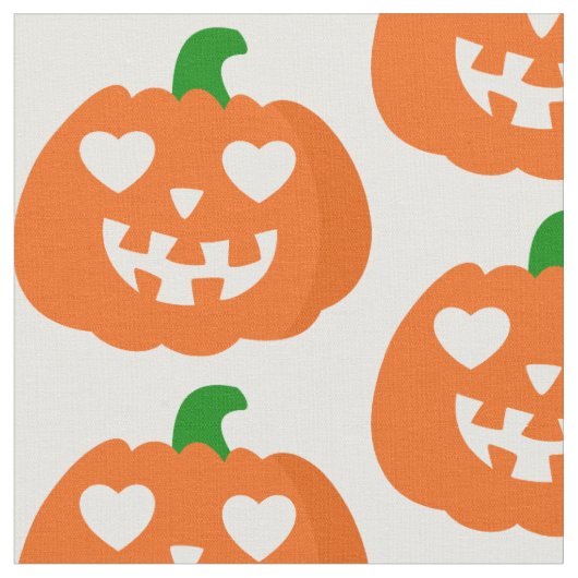 oranger Kürbis-Herz-Jack-o-Lantern Halloween Stoff (Nahaufnahme)